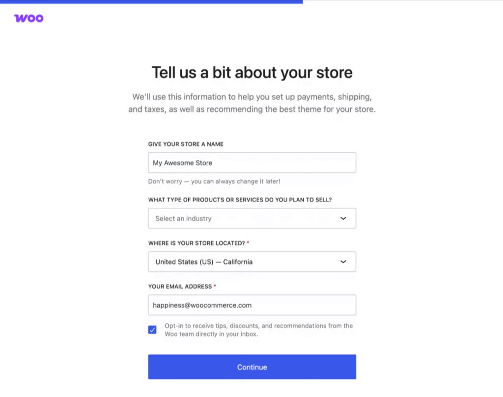 set up WooCommerce wizard