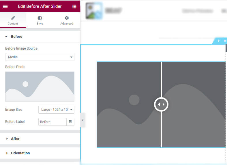 elementor before and after slider