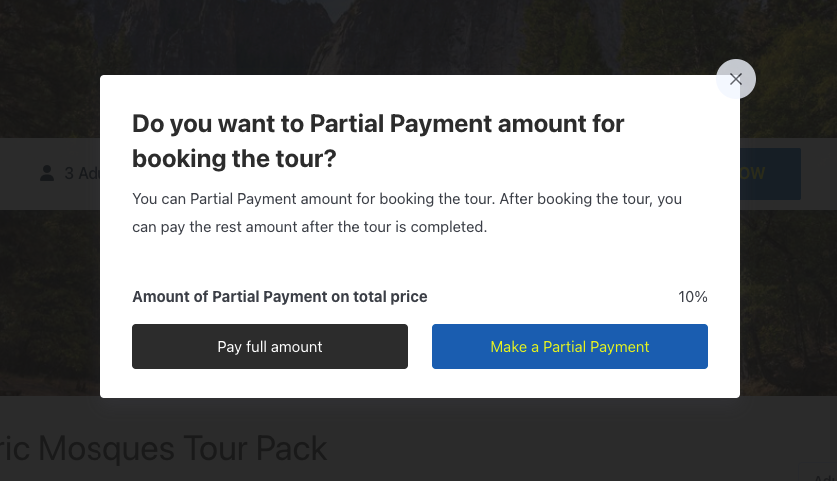 Partial Payment modal - Themefic