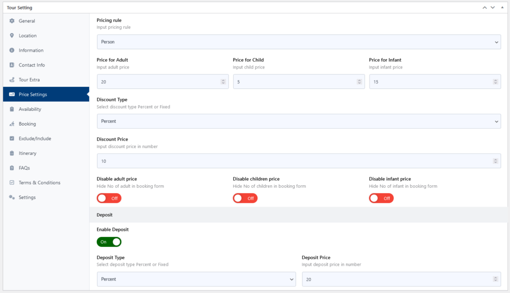 Tour Per Person pricing - Themefic