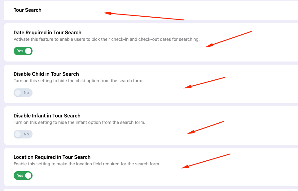 Tourfic Search Tour settings - Themefic