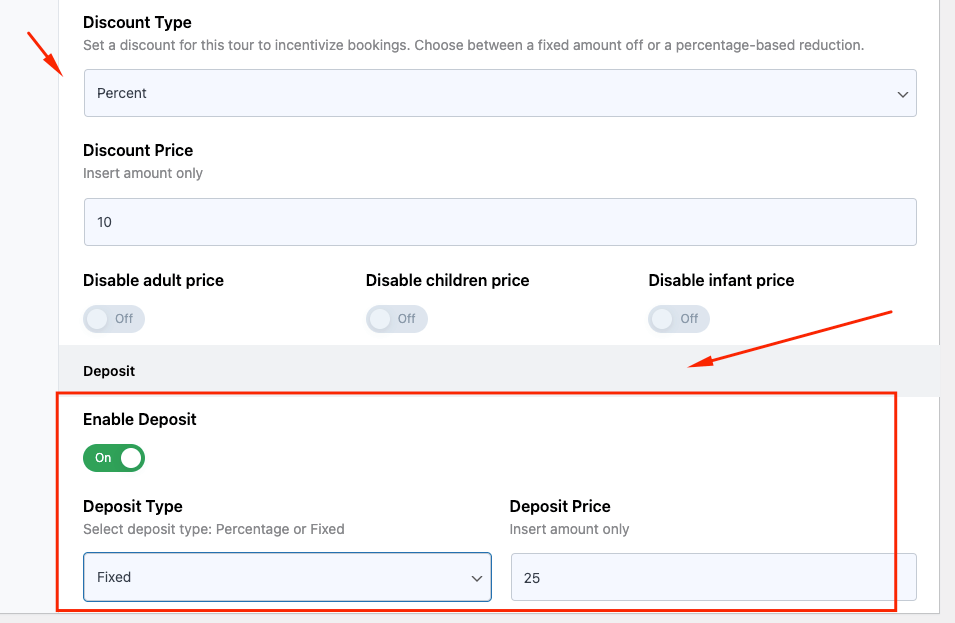 Tourfic Tour price settings deposite - Themefic