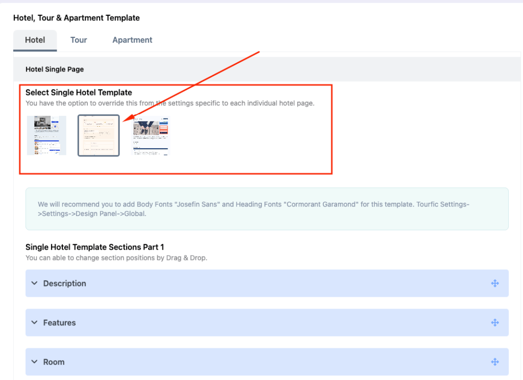 Tourfic hotel template settings global - Themefic