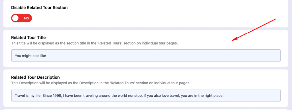Tourfic related tours global section settings - Themefic