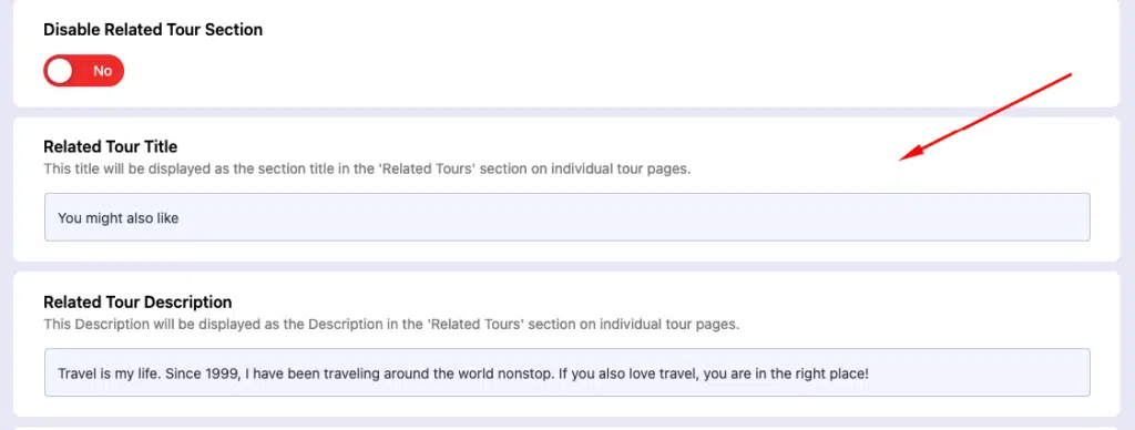 Tourfic related tours global section settings - Themefic