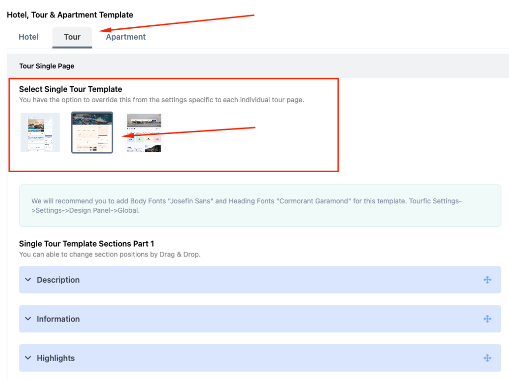 Tourfic tour template settings global - Themefic