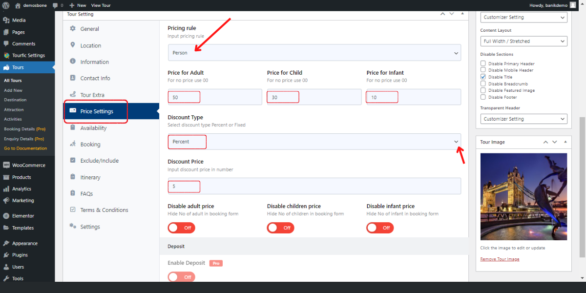 Tourfic price setup