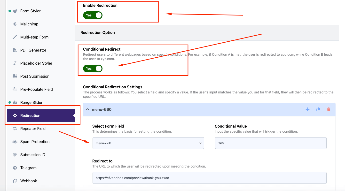 contact form 7 conditional redirect