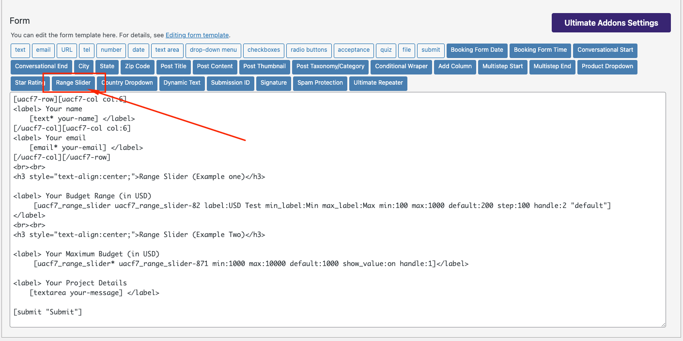 contact form 7 range slider