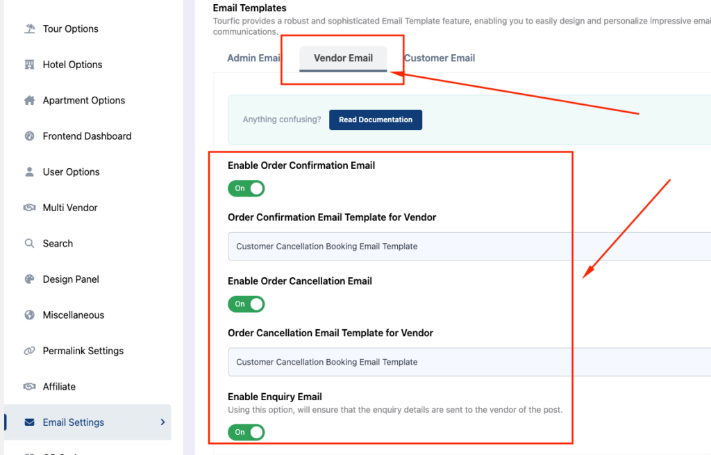 Tourfic Global Email settings - Themefic