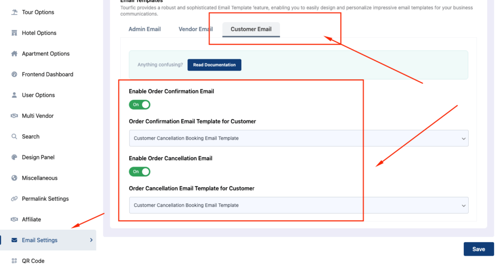 Tourfic Global Email settings for vendor - Themefic