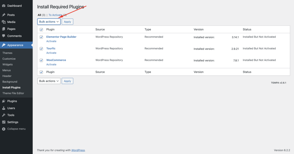 select the Bulk Actions dropdown menu