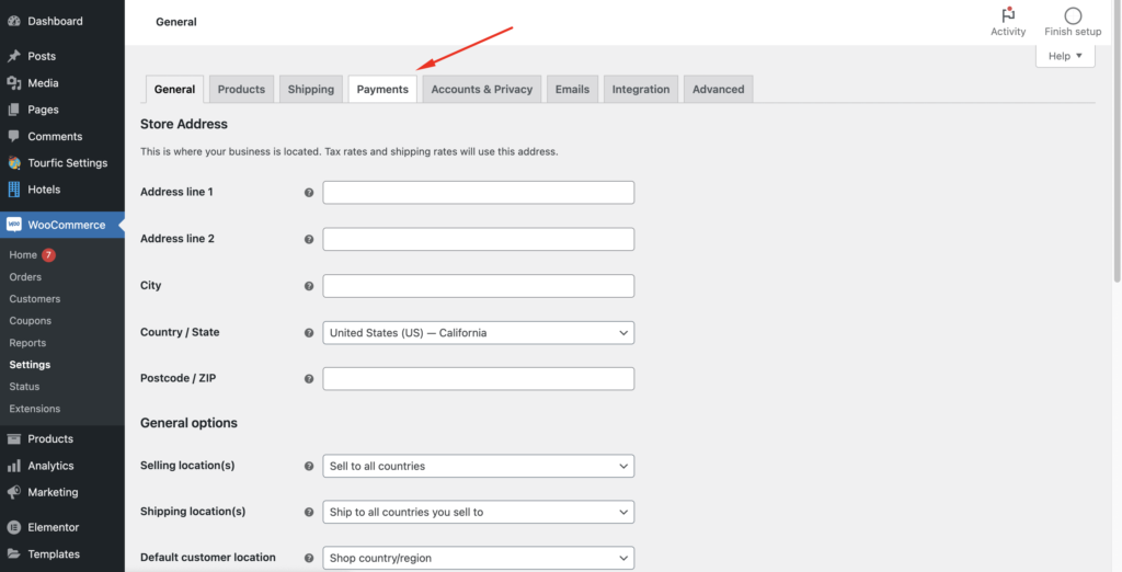 WooCommerce > Settings > payments tab