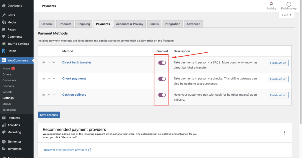 enable available payment methods