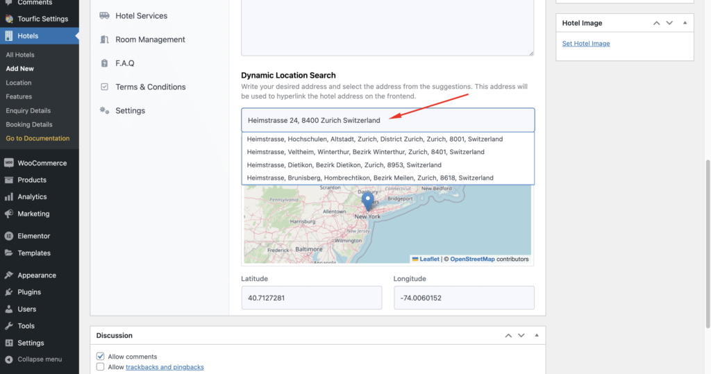 real-time address registered from OpenStreetMap