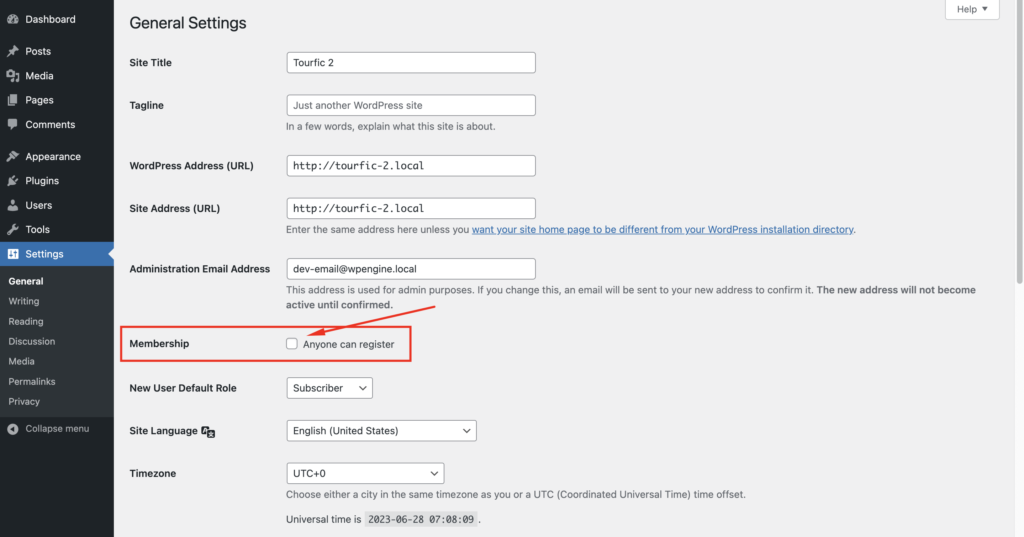 Check the Anyone Can Register box from the Membership option