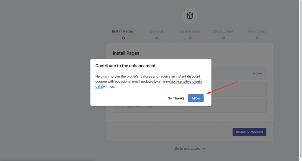 If you want to share the non-sensitive plugin data, select the Allow button. Otherwise, select the No Thanks button. Let’s select Allow. 
