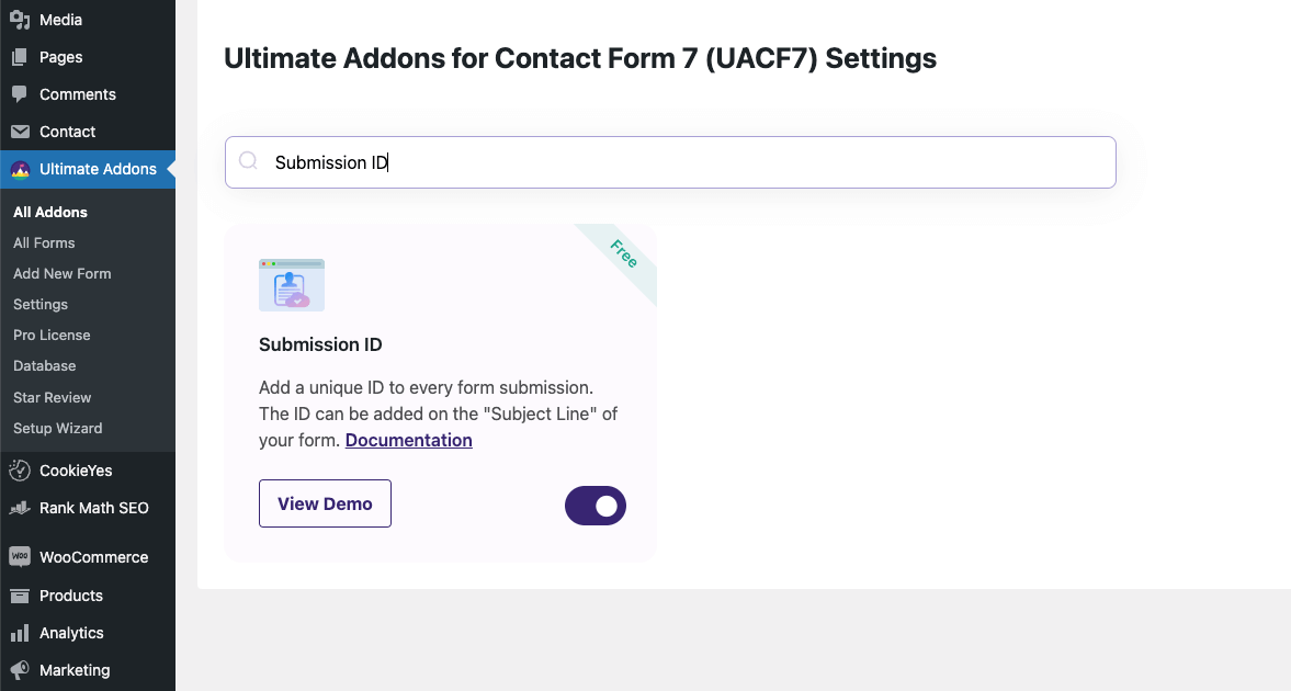 unique ID for Contact Form 7