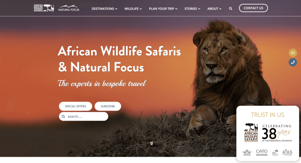 African Wildlife Safari landing page

