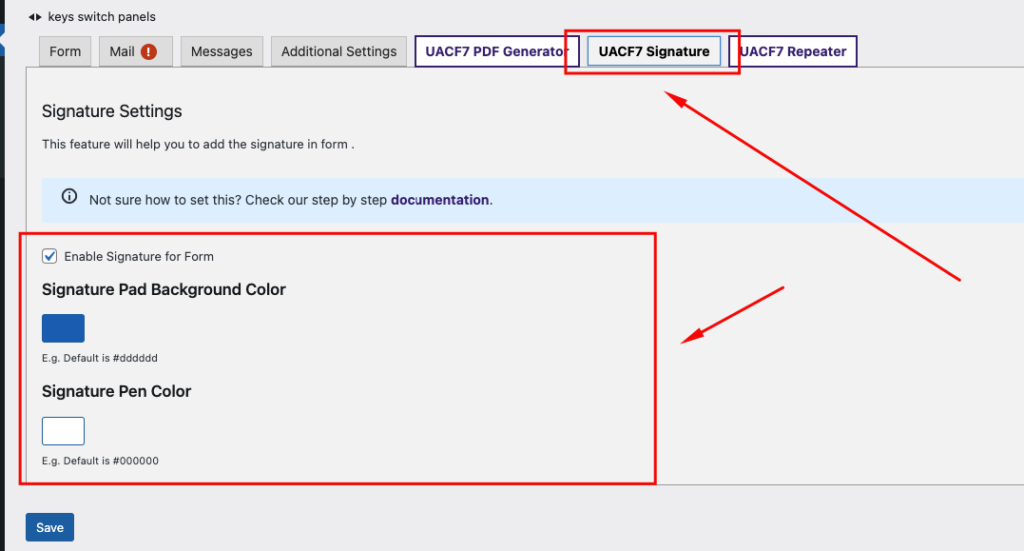 Signature Form settings panel - Themefic