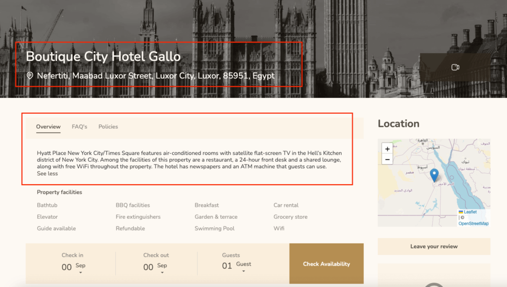 Tourfic hotel single details frontend - Themefic