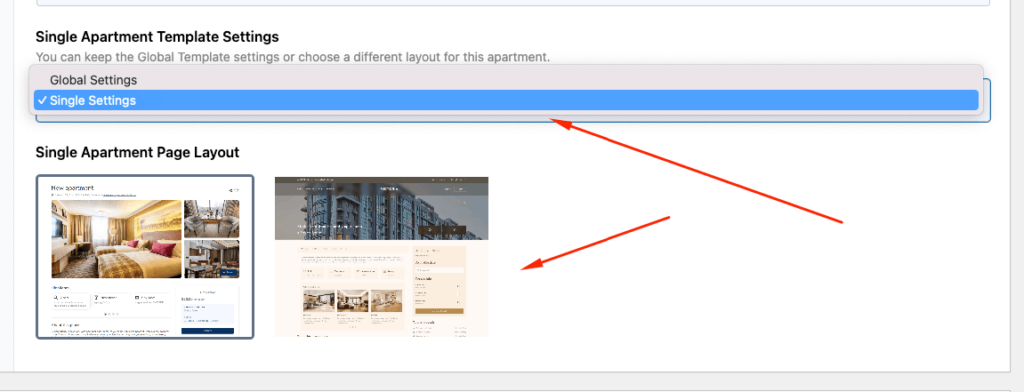 Tourfic single apartment template settings - Themefic