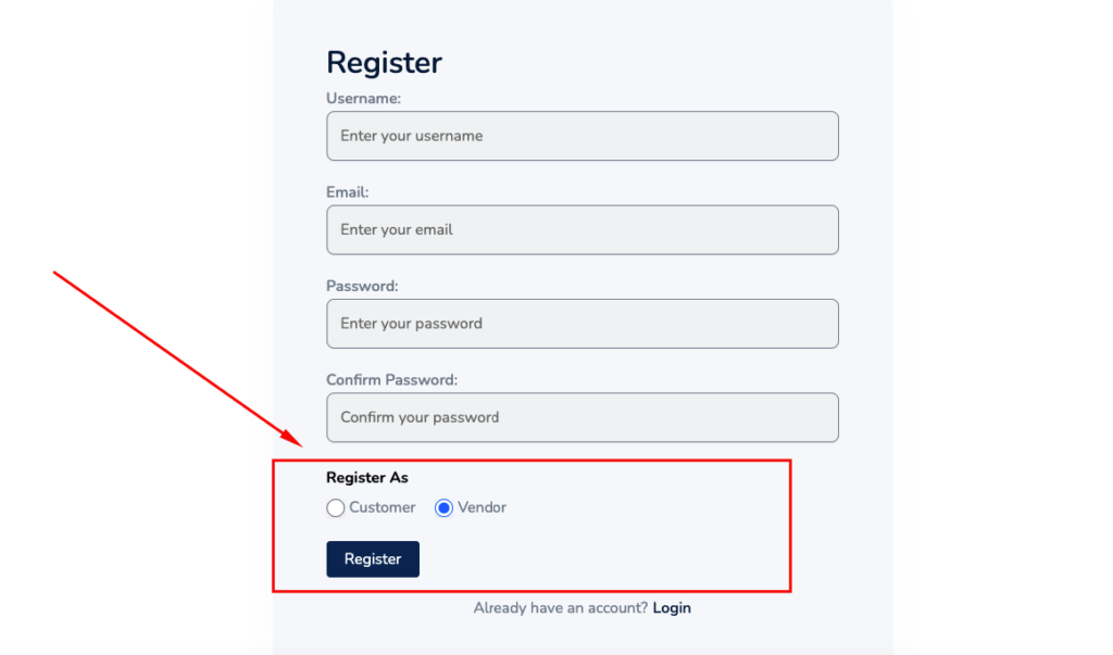 Vendor Registration form - Themefic