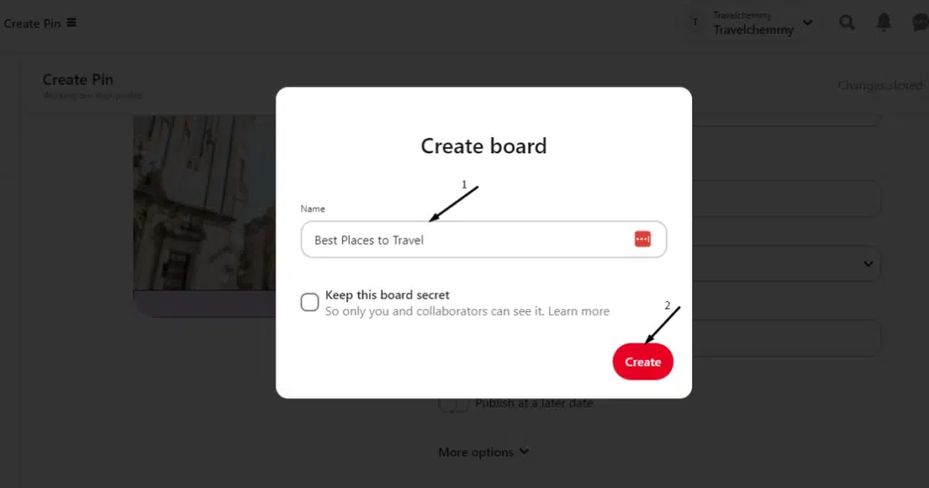 Create board on Pinterest