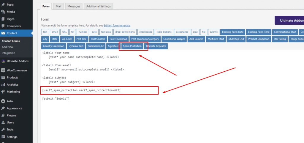 Spam protection in contact form 7 settings 1 - Themefic