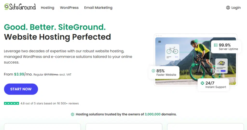 Homepage of Siteground