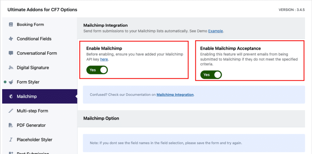 Uacf7 mailchimp pro enable addons in the form - Themefic