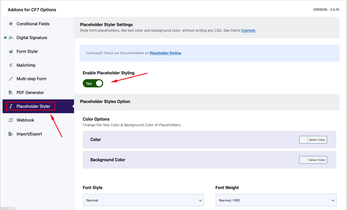 contact form 7 placeholder color