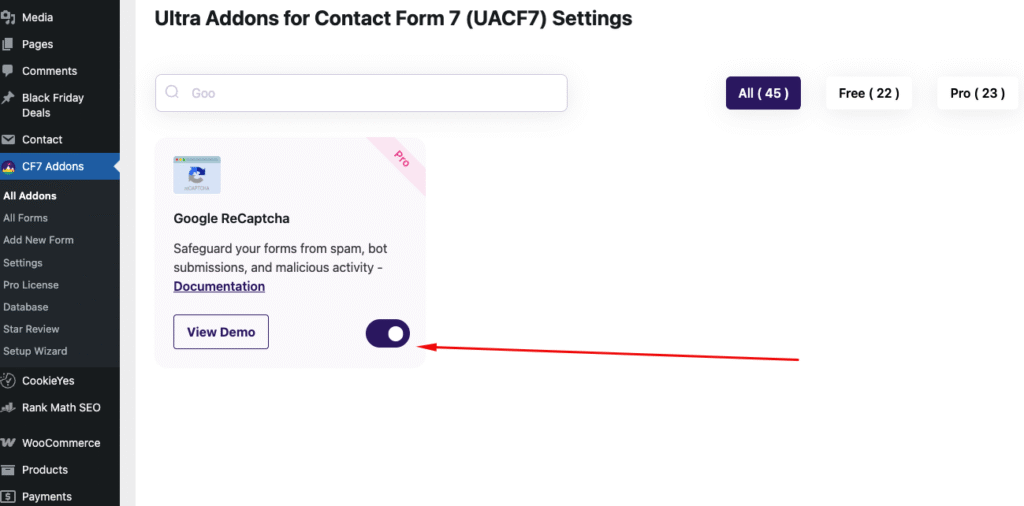 integration Google reCaptcha Enable - Themefic