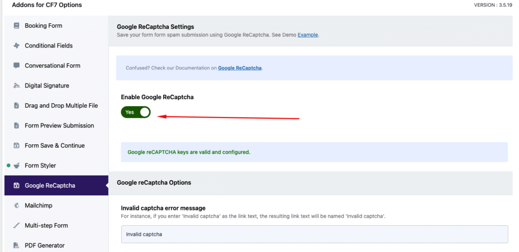 integration Google reCaptcha enable to a form - Themefic