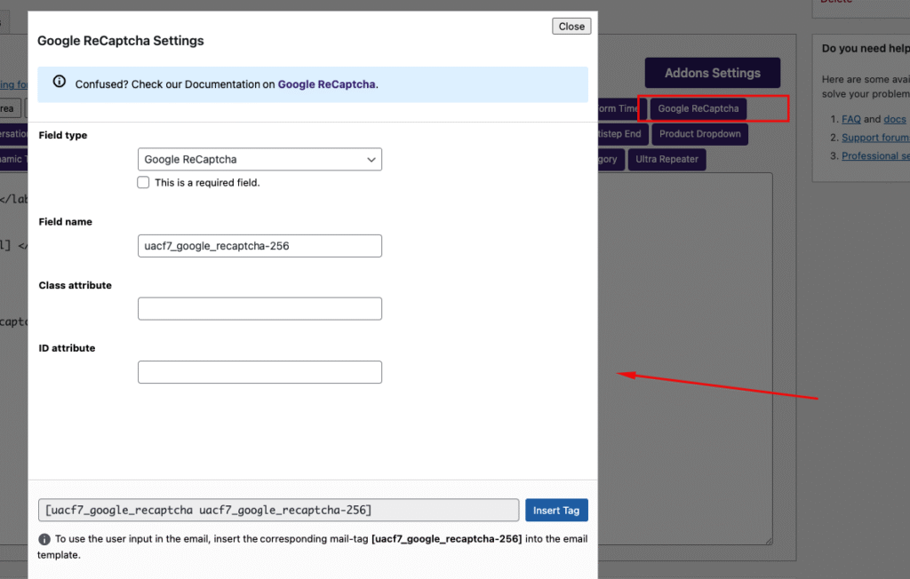 integration Google reCaptcha tag - Themefic
